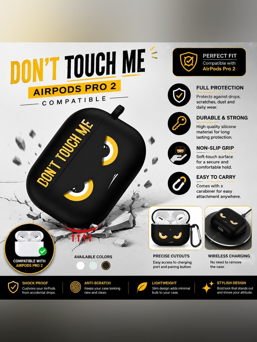 DON'T TOUCH ME COMPATIBLE WITH AirPods Pro 2 Case - Black with Yellow Eyes